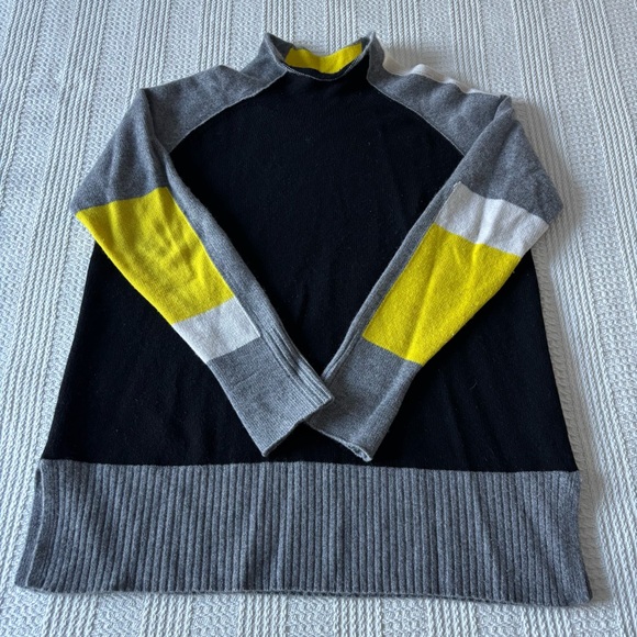 Elliott Lauren Black Cashmere Color Block Sweater - Picture 1 of 12